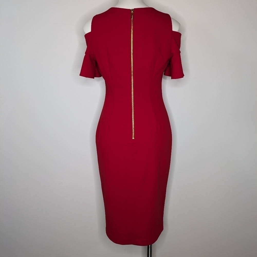Calvin Klein red gold short sleeve cold shoulder sheath dress 6 - Picture 5 of 9